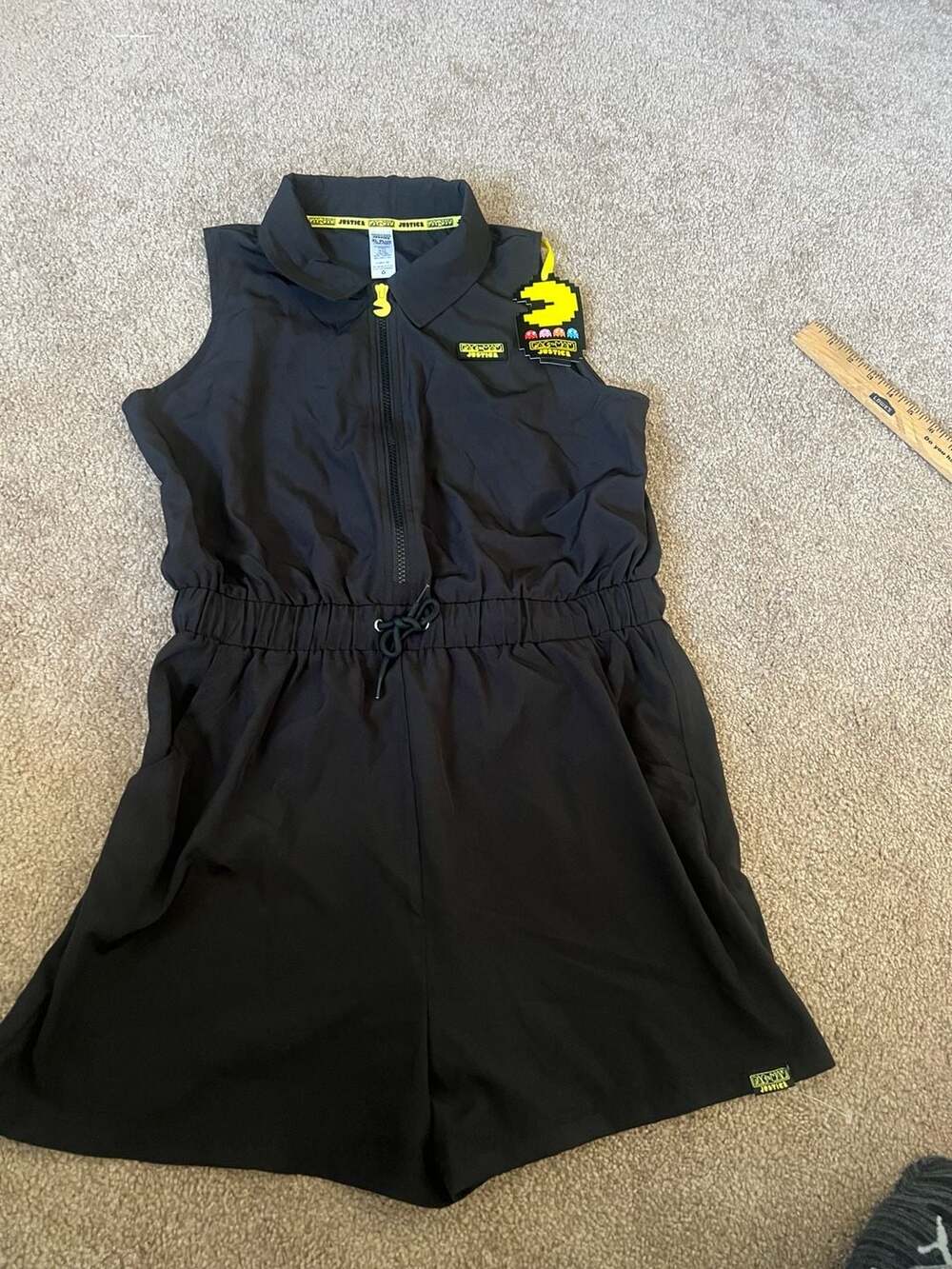 Justice Pac-Man Sleeveless Romper Size XL Plus Girls , Black Zip Front